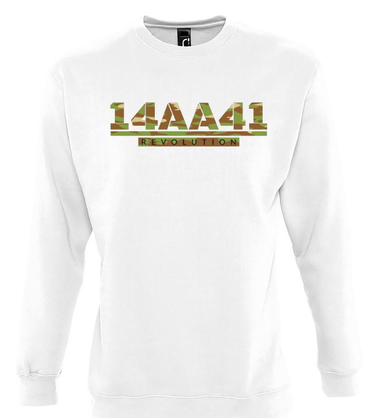 A41 white sweatshirt camo logo