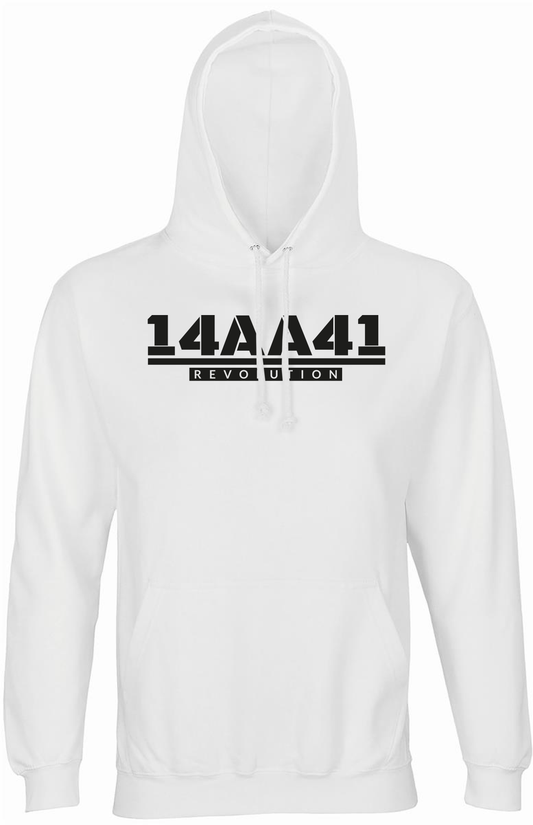 A41 white hoodie black logo