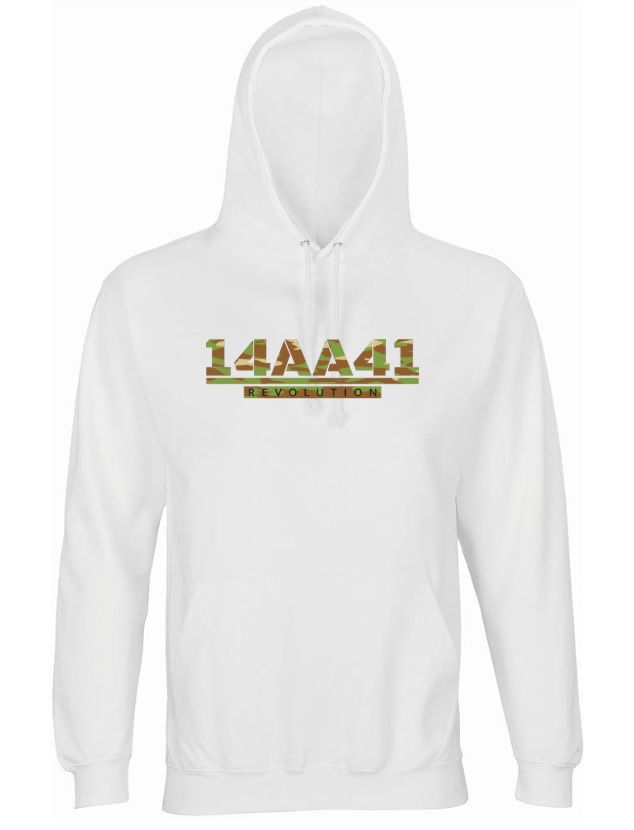 A41 white hoodie camo logo